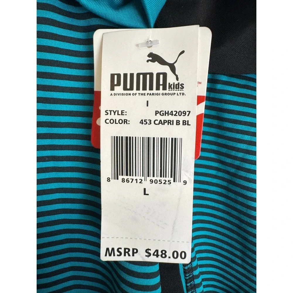 NEW Puma 1/2‎ Zip Hoodie Striped Shirt Teal & Black Girls Size Large